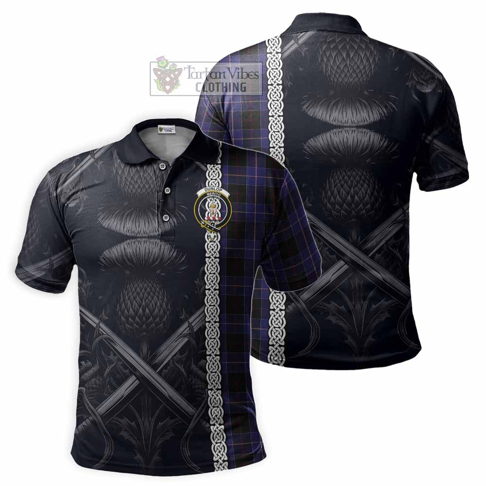 Tartan Vibes Clothing Dunlop Tartan Polo Shirt with Family Crest Cross Sword Thistle Celtic Vibes