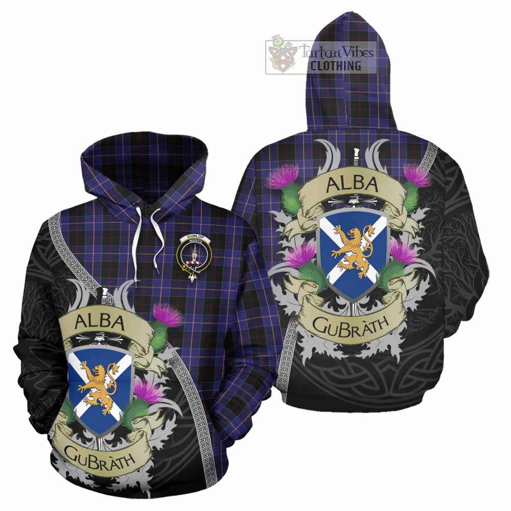 Tartan Vibes Clothing Dunlop Tartan Family Crest Hoodie Lion Rampant Royal Thistle Shield Celtic Inspired