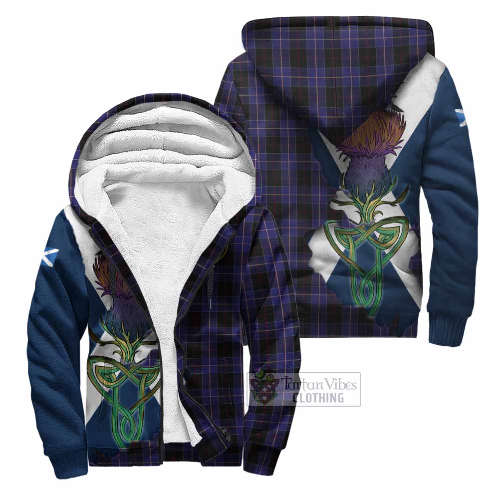 Tartan Vibes Clothing Dunlop Tartan Family Crest Sherpa Hoodie Scottish Thistle Celtic Inspired