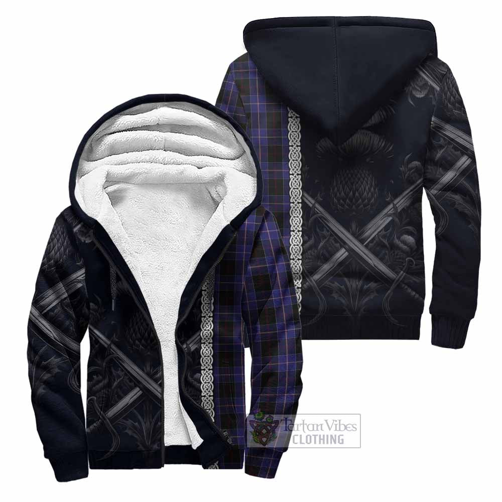 Tartan Vibes Clothing Dunlop Tartan Sherpa Hoodie with Family Crest Cross Sword Thistle Celtic Vibes