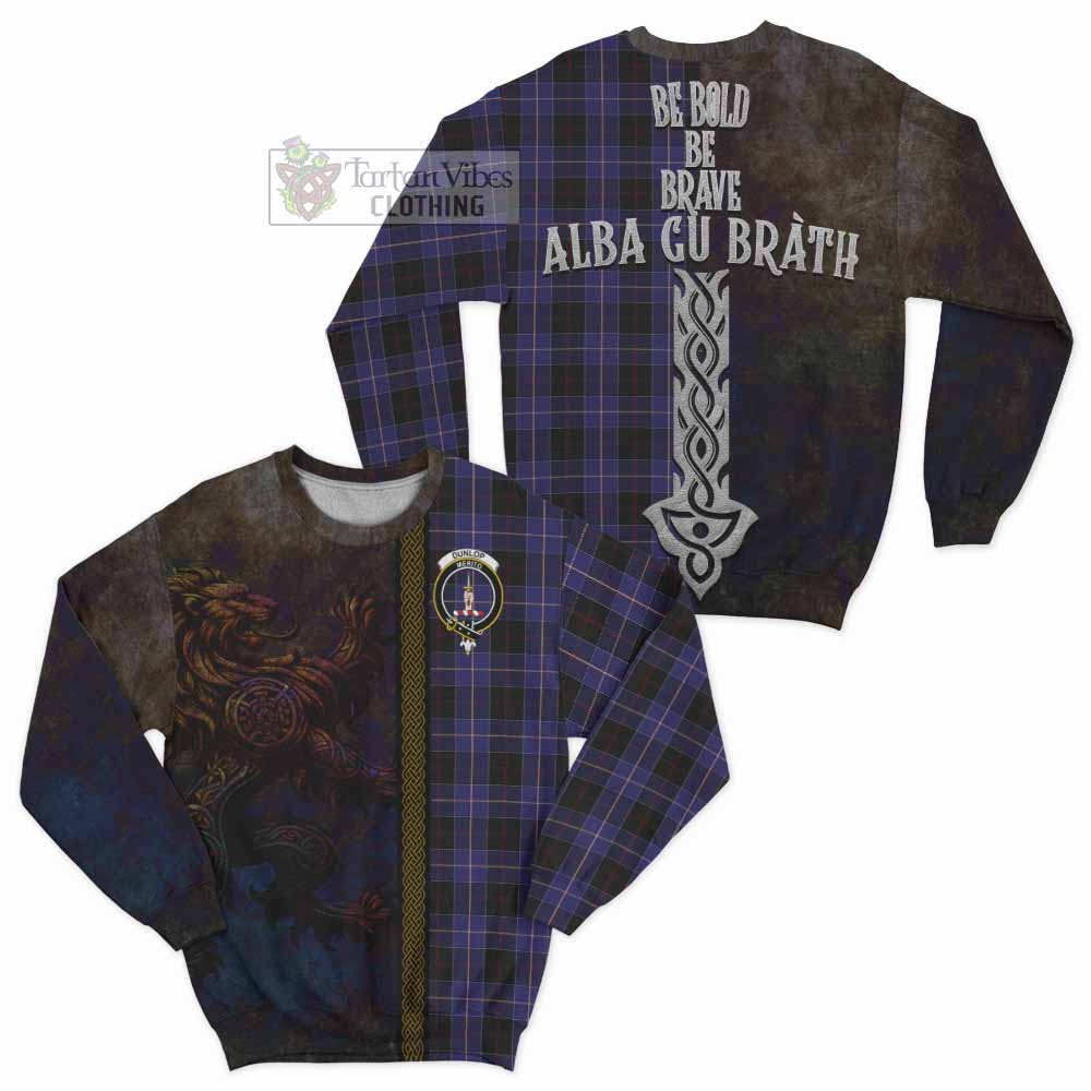 Tartan Vibes Clothing Dunlop Tartan Family Crest Sweatshirt Alba Gu Brath Be Brave Lion Ancient Style