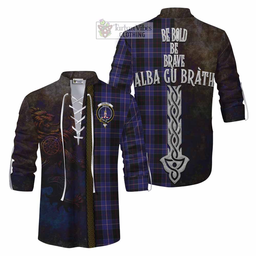 Tartan Vibes Clothing Dunlop Tartan Family Crest Ghillie Kilt Shirt Alba Gu Brath Be Brave Lion Ancient Style