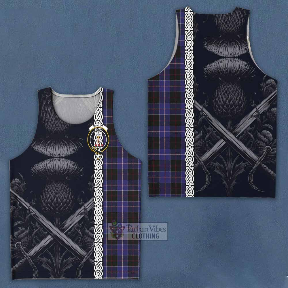 Tartan Vibes Clothing Dunlop Tartan Men's Tank Top with Family Crest Cross Sword Thistle Celtic Vibes