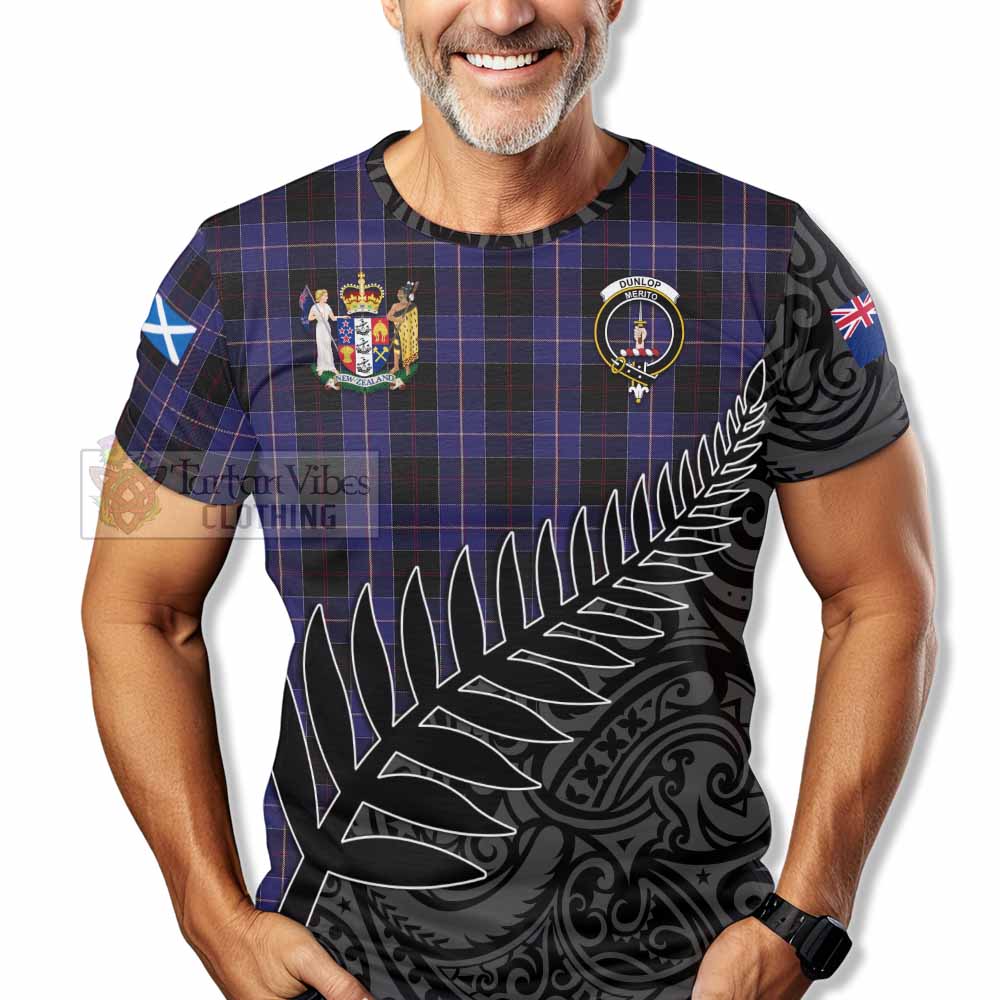 Tartan Vibes Clothing Dunlop Crest Tartan T-Shirt with New Zealand Silver Fern Half Style
