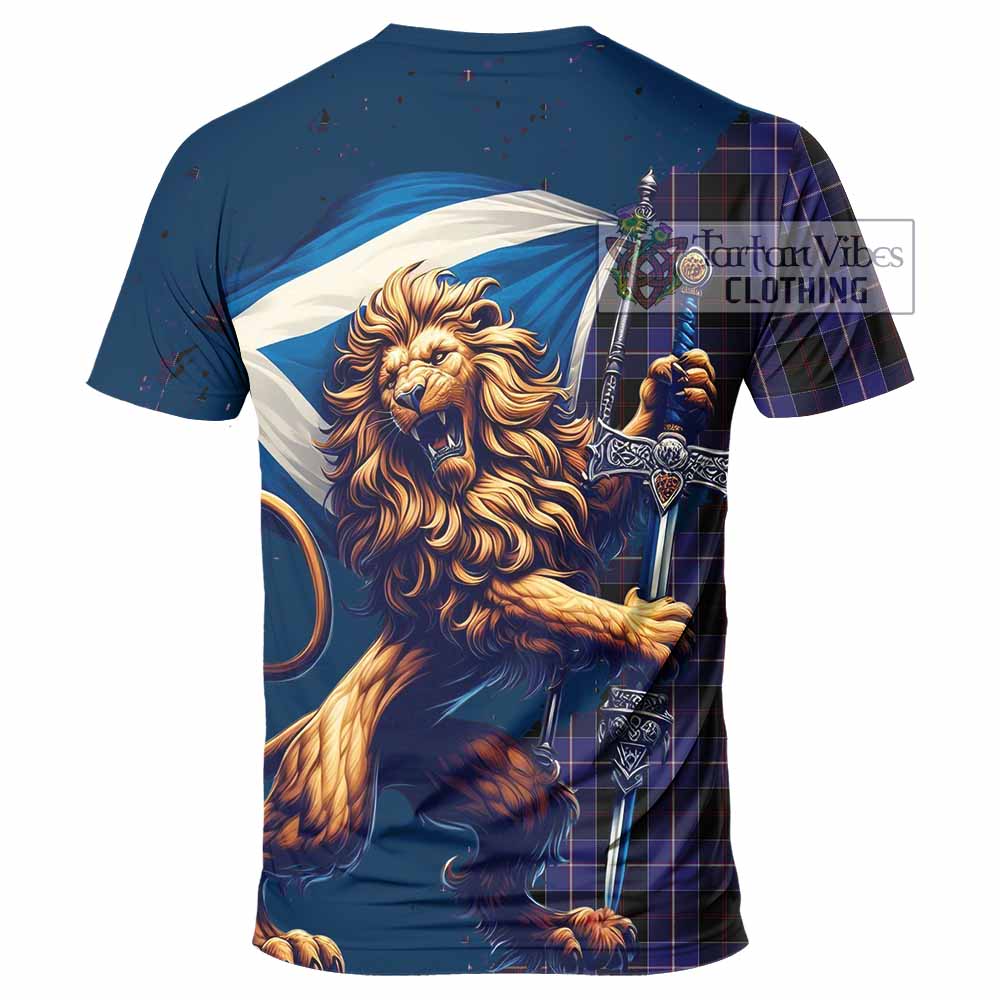 Tartan Vibes Clothing Dunlop Tartan Family Crest T-Shirt with Scottish Majestic Lion
