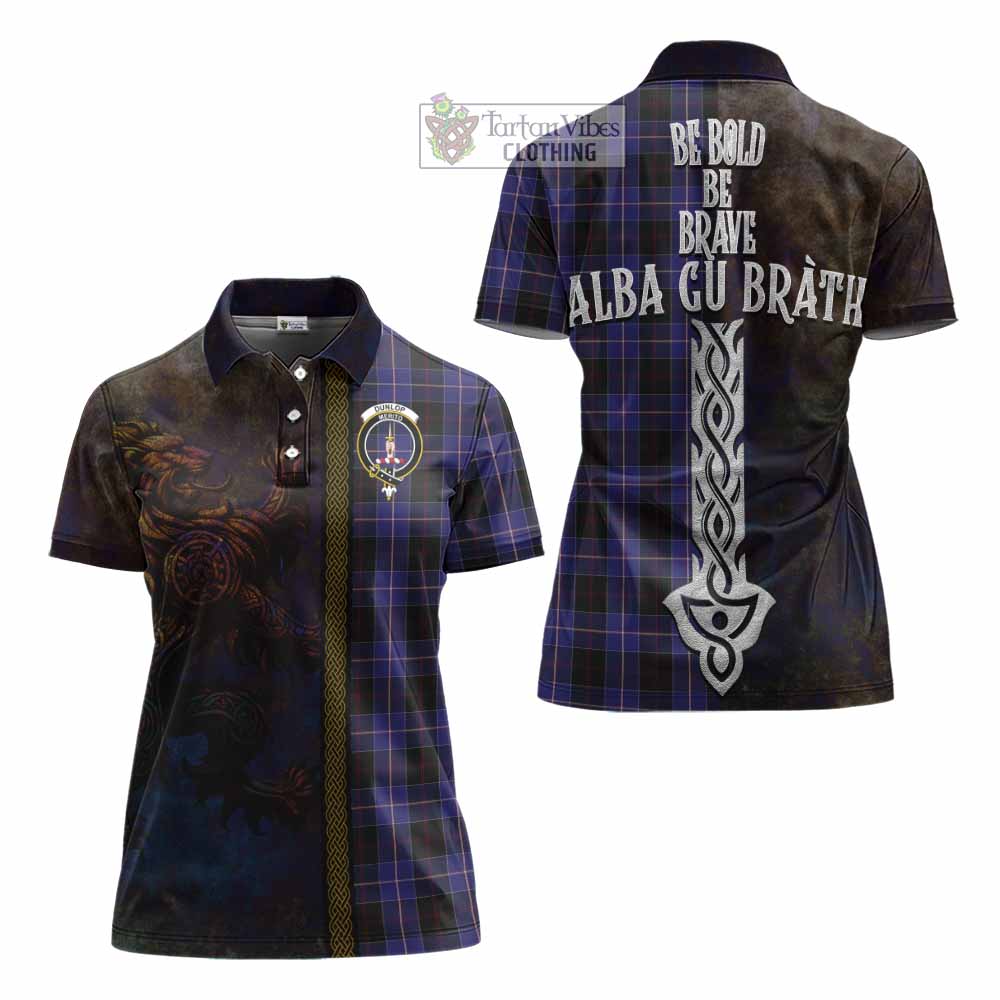 Tartan Vibes Clothing Dunlop Tartan Family Crest Women's Polo Shirt Alba Gu Brath Be Brave Lion Ancient Style