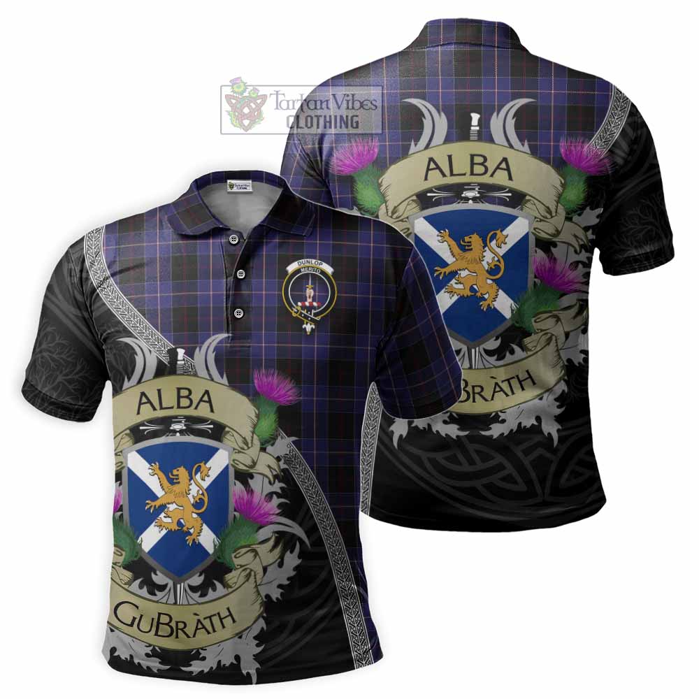 Tartan Vibes Clothing Dunlop Tartan Family Crest Polo Shirt Lion Rampant Royal Thistle Shield Celtic Inspired