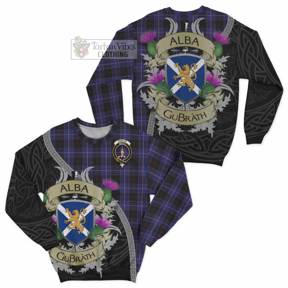 Tartan Vibes Clothing Dunlop Tartan Family Crest Sweatshirt Lion Rampant Royal Thistle Shield Celtic Inspired