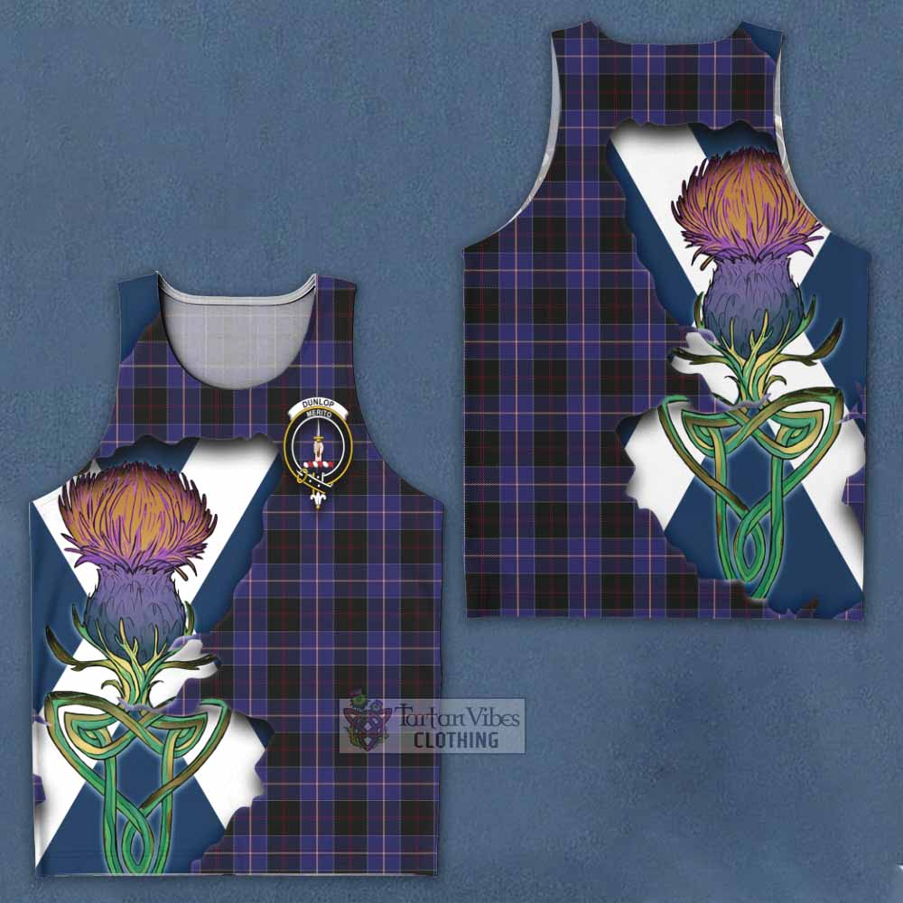Tartan Vibes Clothing Dunlop Tartan Family Crest Men's Tank Top Scottish Thistle Celtic Inspired