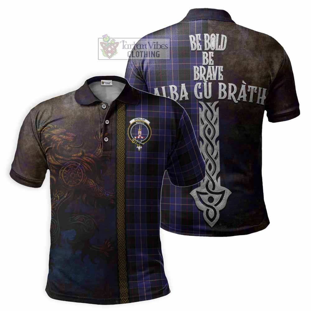 Tartan Vibes Clothing Dunlop Tartan Family Crest Polo Shirt Alba Gu Brath Be Brave Lion Ancient Style