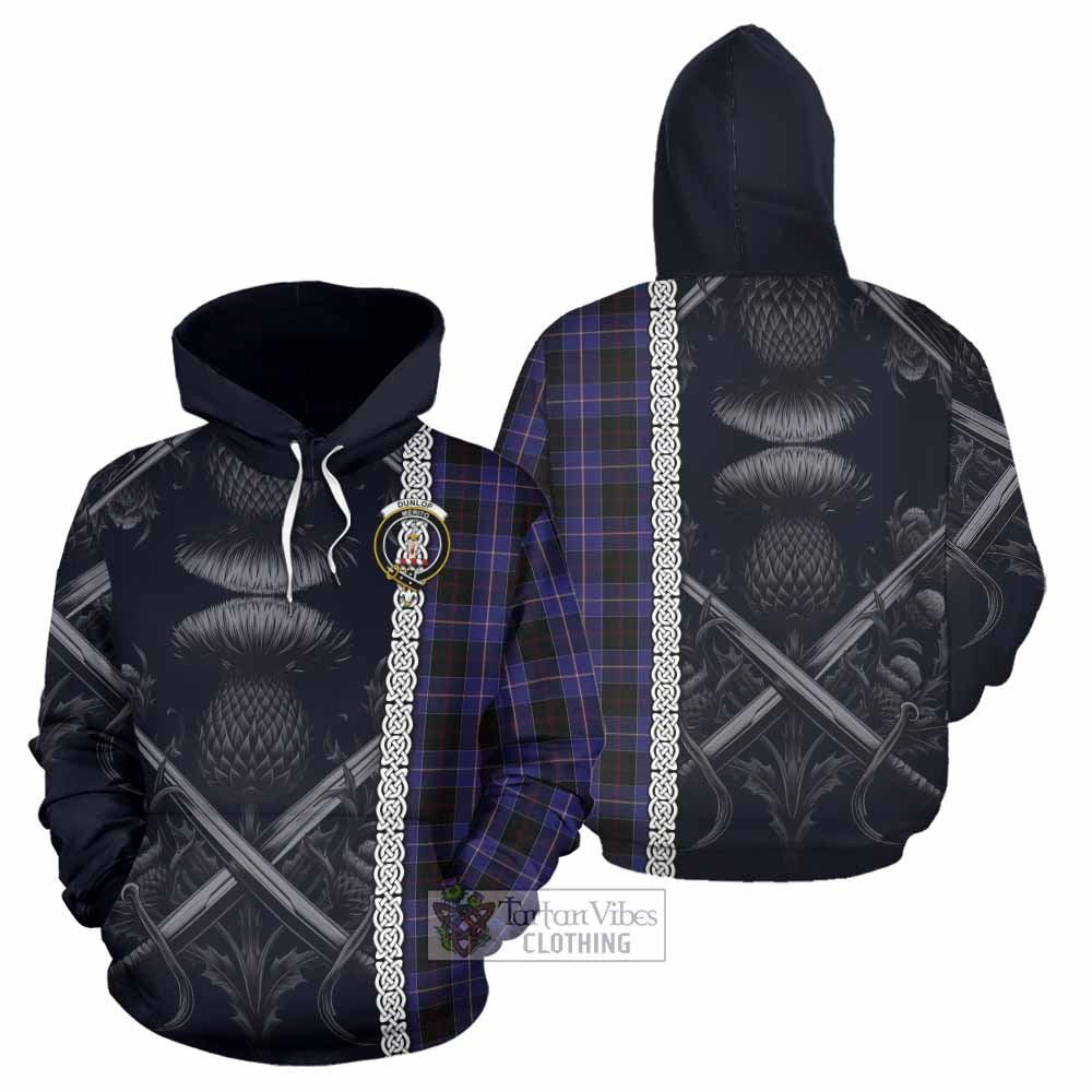 Tartan Vibes Clothing Dunlop Tartan Hoodie with Family Crest Cross Sword Thistle Celtic Vibes