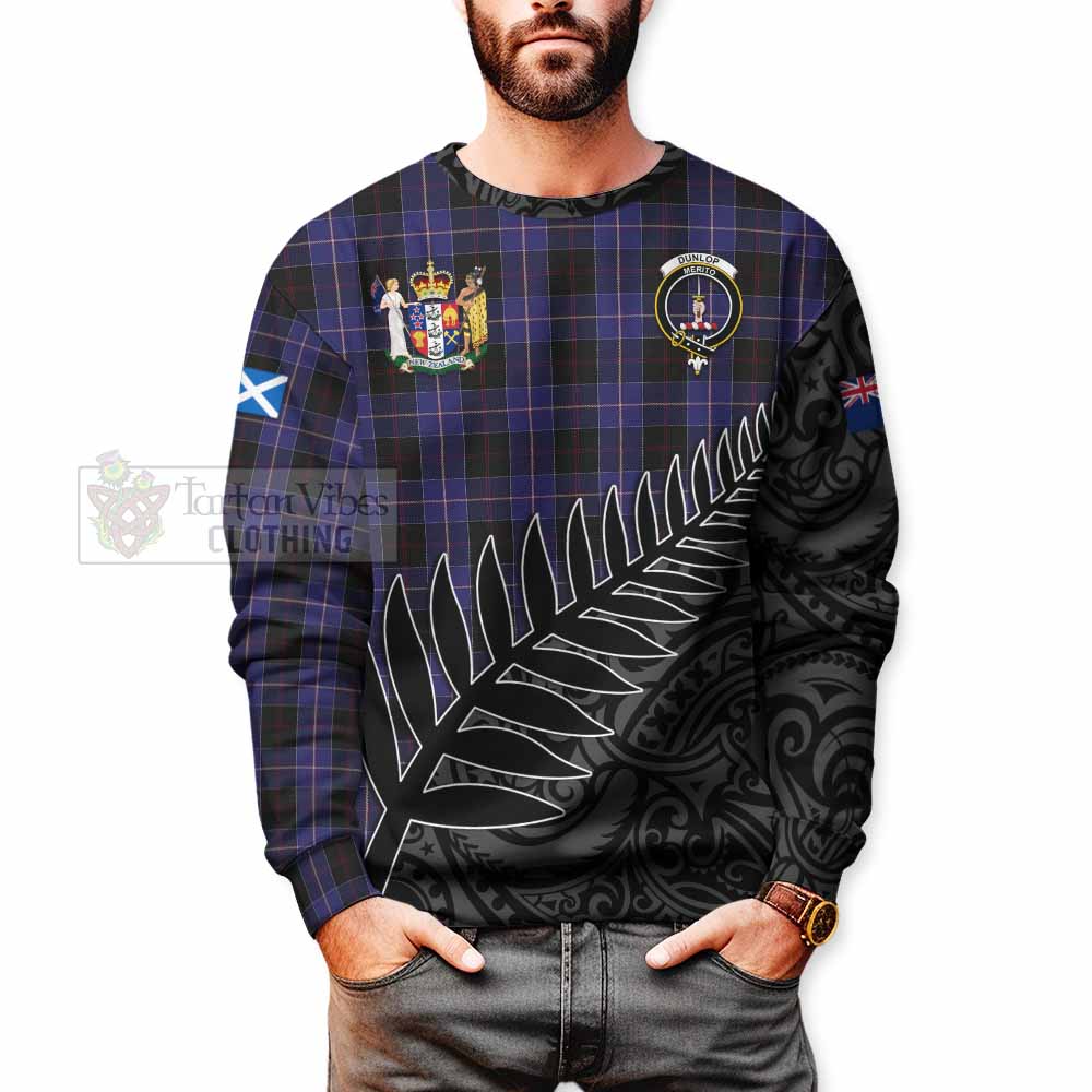 Tartan Vibes Clothing Dunlop Crest Tartan Sweatshirt with New Zealand Silver Fern Half Style