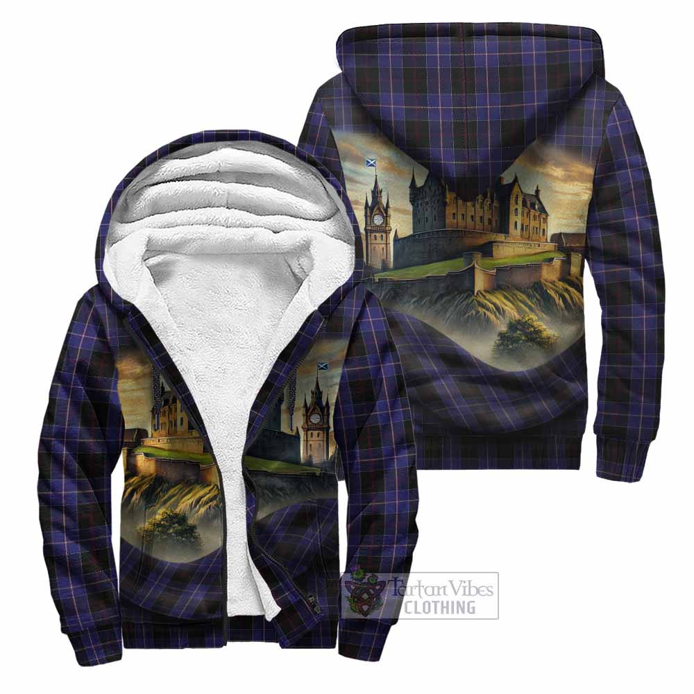 Tartan Vibes Clothing Dunlop Tartan Family Crest Sherpa Hoodie with Scottish Ancient Castle Style