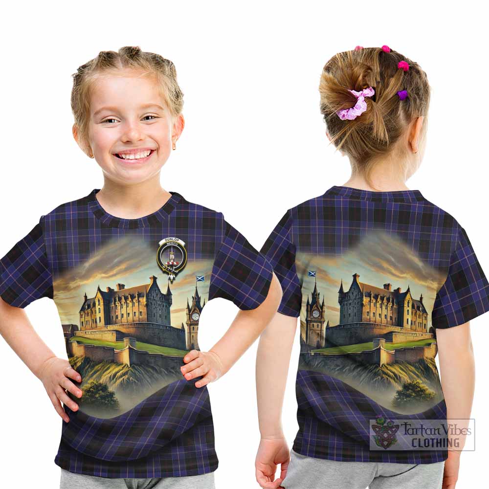 Tartan Vibes Clothing Dunlop Tartan Family Crest Kid T-Shirt with Scottish Ancient Castle Style