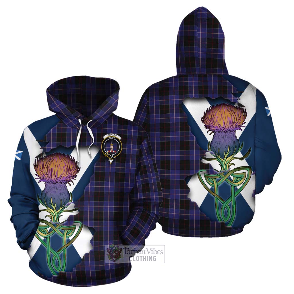 Tartan Vibes Clothing Dunlop Tartan Family Crest Cotton Hoodie Scottish Thistle Celtic Inspired