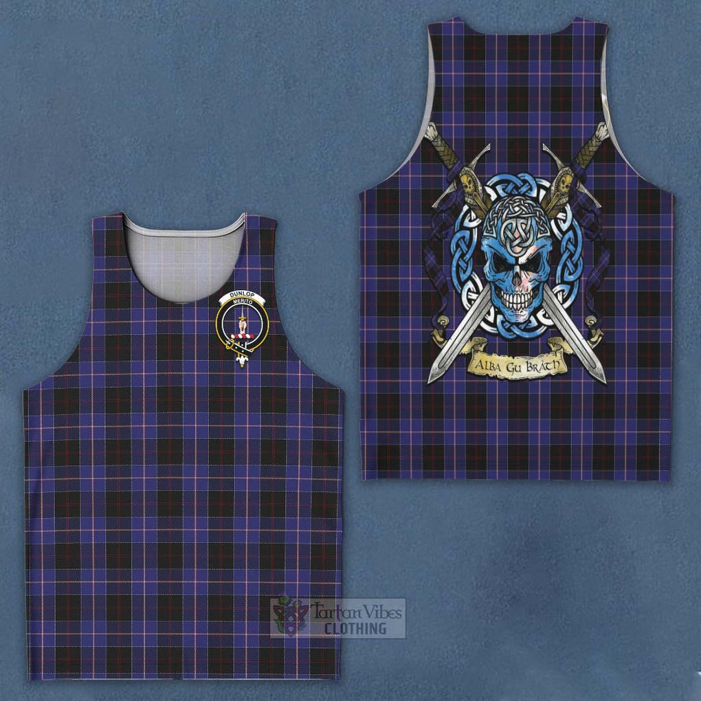 Tartan Vibes Clothing Dunlop Tartan Men's Tank Top with Family Crest Celtic Skull Style
