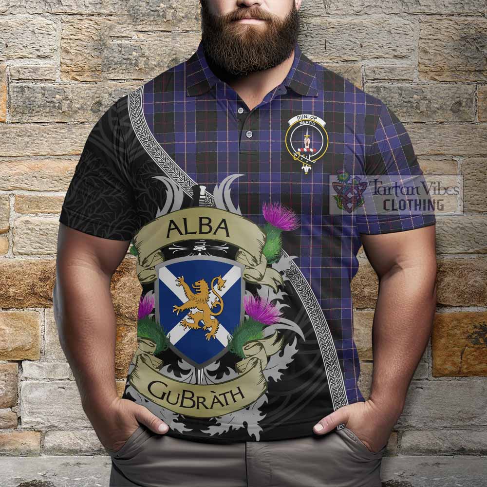 Tartan Vibes Clothing Dunlop Tartan Family Crest Polo Shirt Lion Rampant Royal Thistle Shield Celtic Inspired