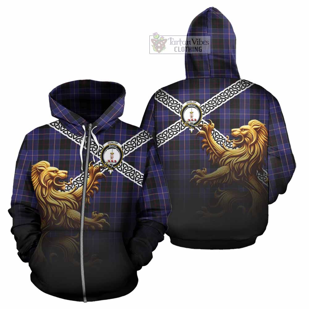Tartan Vibes Clothing Dunlop Crest Tartan Hoodie with Golden Lion Emblem Celtic Style