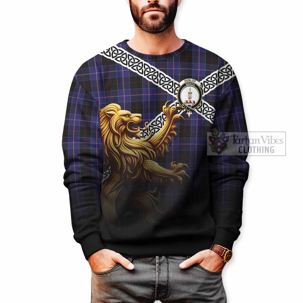 Tartan Vibes Clothing Dunlop Crest Tartan Sweatshirt with Golden Lion Emblem Celtic Style