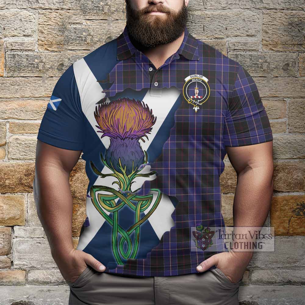 Tartan Vibes Clothing Dunlop Tartan Family Crest Polo Shirt Scottish Thistle Celtic Inspired