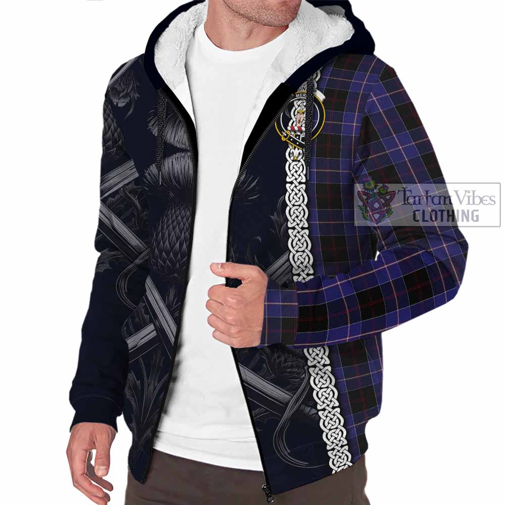 Tartan Vibes Clothing Dunlop Tartan Sherpa Hoodie with Family Crest Cross Sword Thistle Celtic Vibes