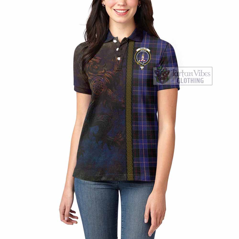 Tartan Vibes Clothing Dunlop Tartan Family Crest Women's Polo Shirt Alba Gu Brath Be Brave Lion Ancient Style