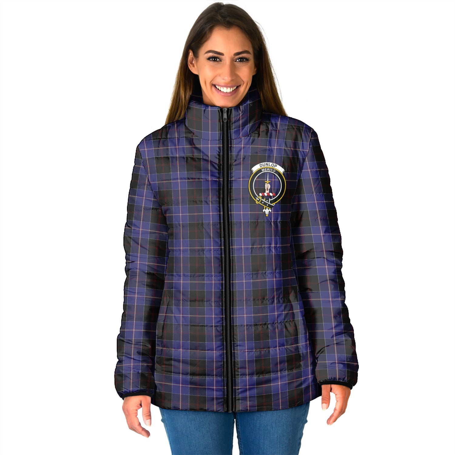 Dunlop Tartan Padded Jacket with Family Crest - Tartan Vibes Clothing