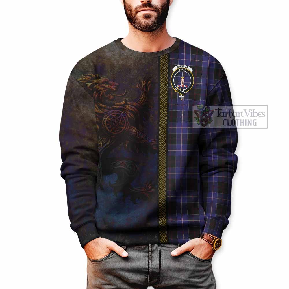 Tartan Vibes Clothing Dunlop Tartan Family Crest Sweatshirt Alba Gu Brath Be Brave Lion Ancient Style