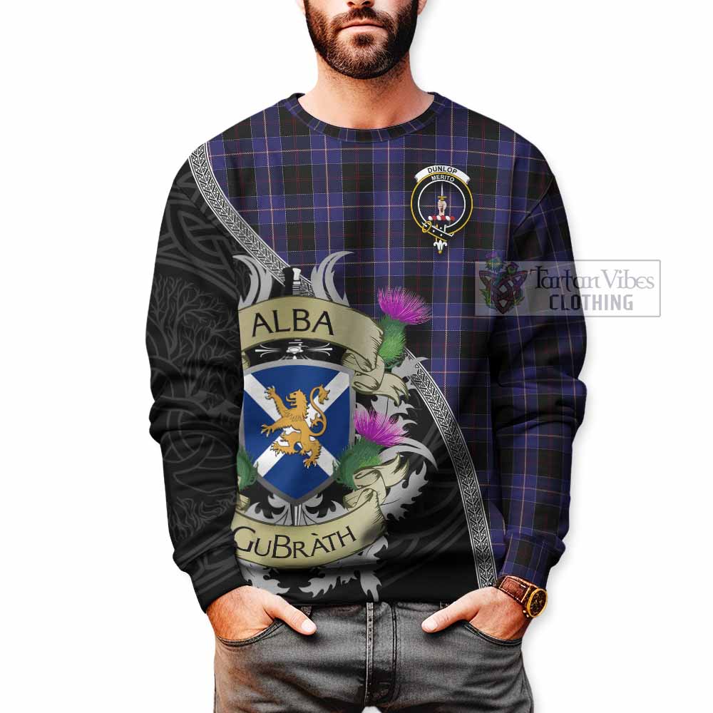 Tartan Vibes Clothing Dunlop Tartan Family Crest Sweatshirt Lion Rampant Royal Thistle Shield Celtic Inspired