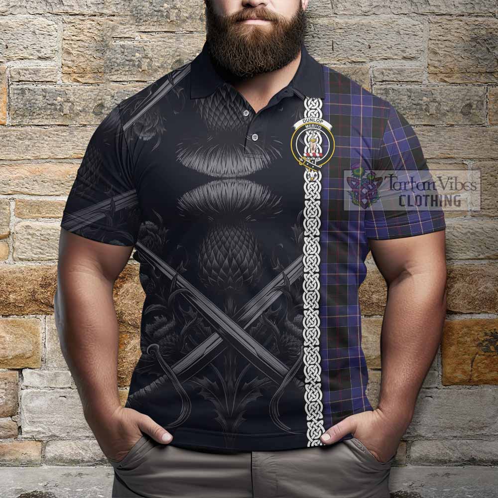 Tartan Vibes Clothing Dunlop Tartan Polo Shirt with Family Crest Cross Sword Thistle Celtic Vibes