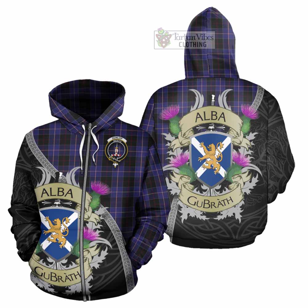 Tartan Vibes Clothing Dunlop Tartan Family Crest Hoodie Lion Rampant Royal Thistle Shield Celtic Inspired