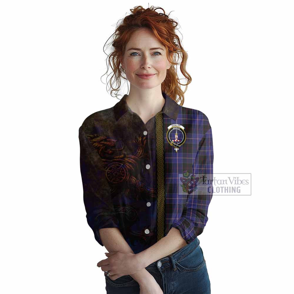 Tartan Vibes Clothing Dunlop Tartan Family Crest Women's Casual Shirt Alba Gu Brath Be Brave Lion Ancient Style