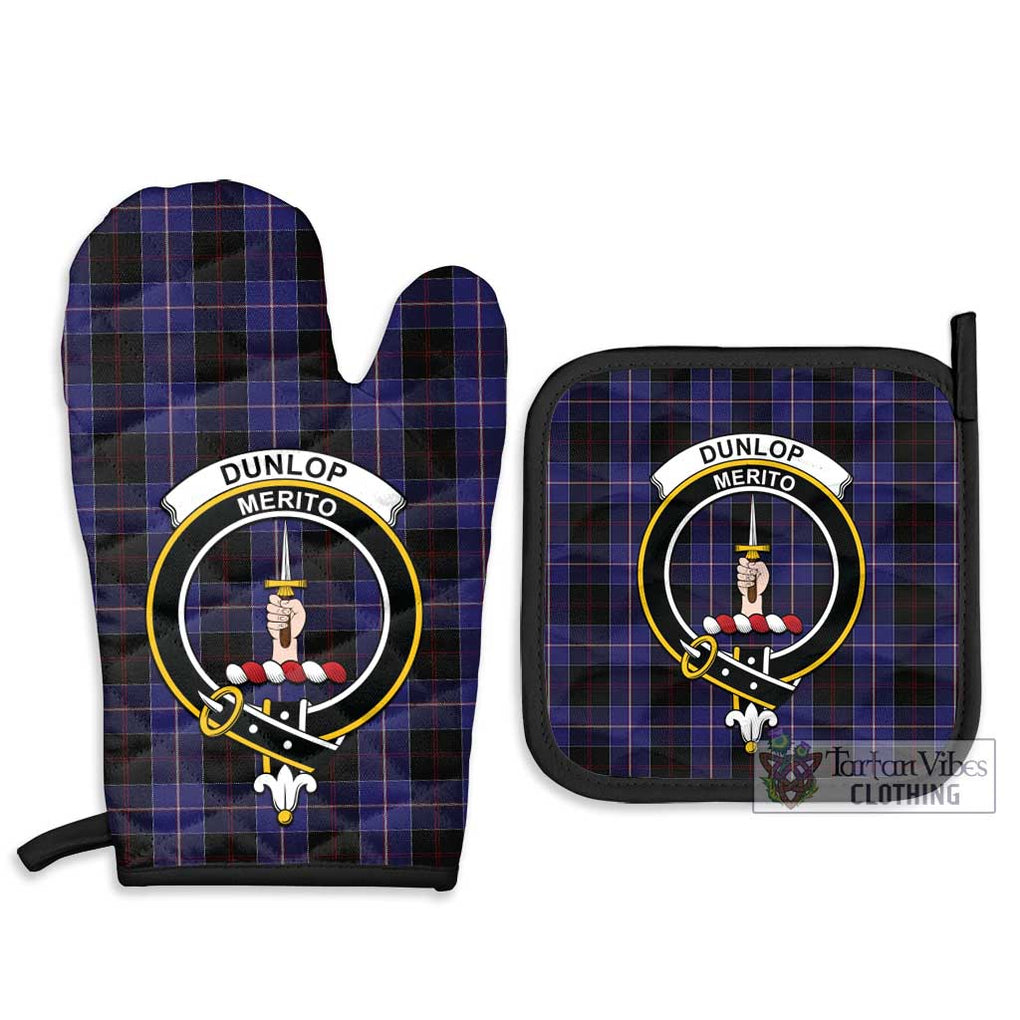 Dunlop Tartan Combo Oven Mitt & Pot-Holder with Family Crest Combo 1 Oven Mitt & 2 Pot-Holder Black - Tartan Vibes Clothing