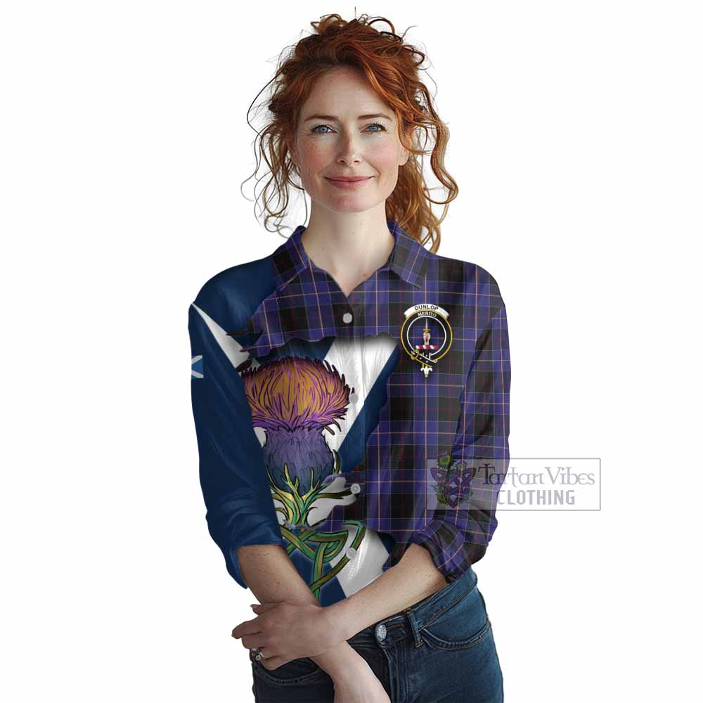 Tartan Vibes Clothing Dunlop Tartan Family Crest Women's Casual Shirt Scottish Thistle Celtic Inspired