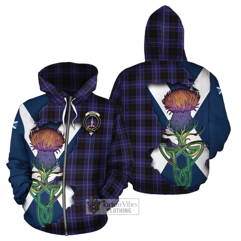 Tartan Vibes Clothing Dunlop Tartan Family Crest Cotton Hoodie Scottish Thistle Celtic Inspired
