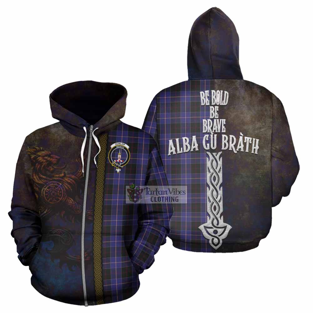 Tartan Vibes Clothing Dunlop Tartan Family Crest Hoodie Alba Gu Brath Be Brave Lion Ancient Style