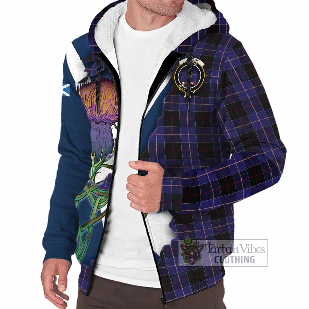 Tartan Vibes Clothing Dunlop Tartan Family Crest Sherpa Hoodie Scottish Thistle Celtic Inspired