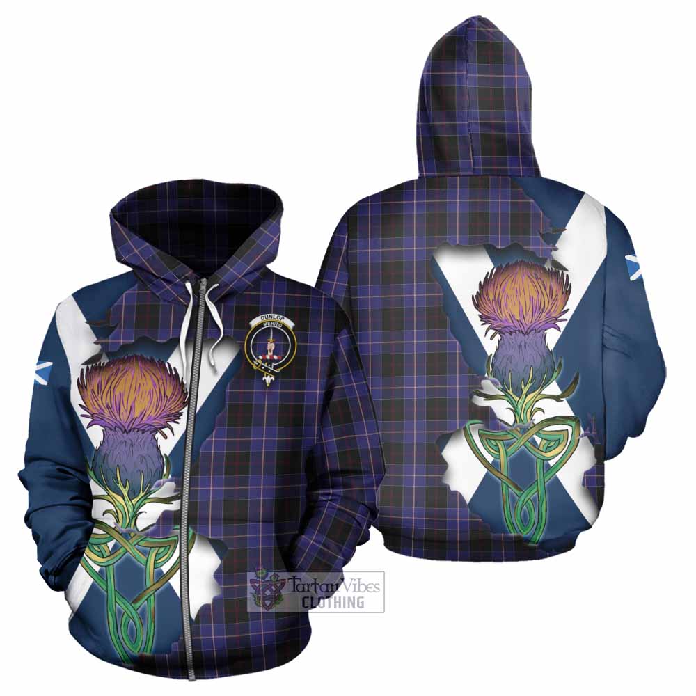 Tartan Vibes Clothing Dunlop Tartan Family Crest Hoodie Scottish Thistle Celtic Inspired