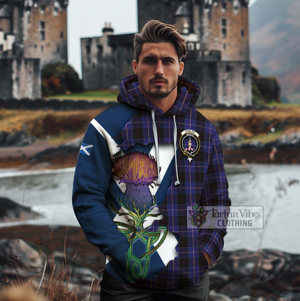 Tartan Vibes Clothing Dunlop Tartan Family Crest Cotton Hoodie Scottish Thistle Celtic Inspired