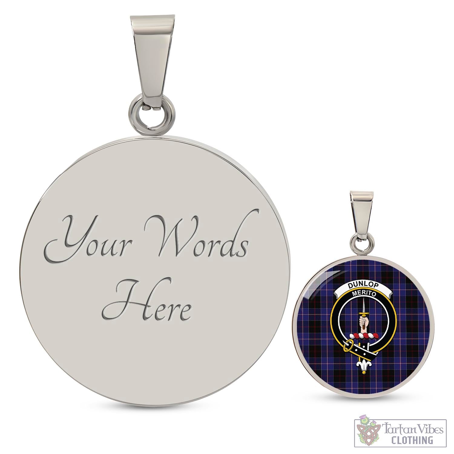 Tartan Vibes Clothing Dunlop Tartan Circle Necklace with Family Crest