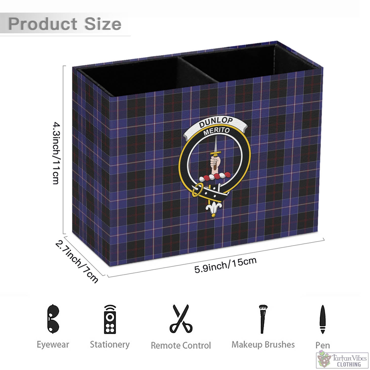 Tartan Vibes Clothing Dunlop Tartan Pen Holder with Family Crest