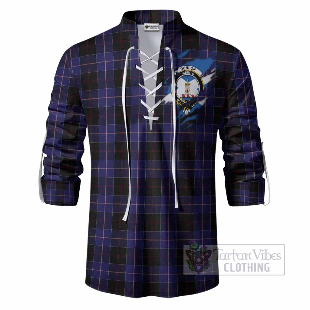 Dunlop Clan Crest In Me Tartan Ghillie Shirt Scotland Flag Style