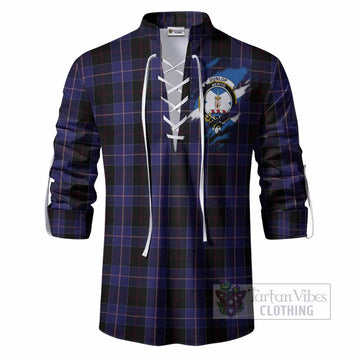 Dunlop Clan Crest In Me Tartan Ghillie Shirt Scotland Flag Style