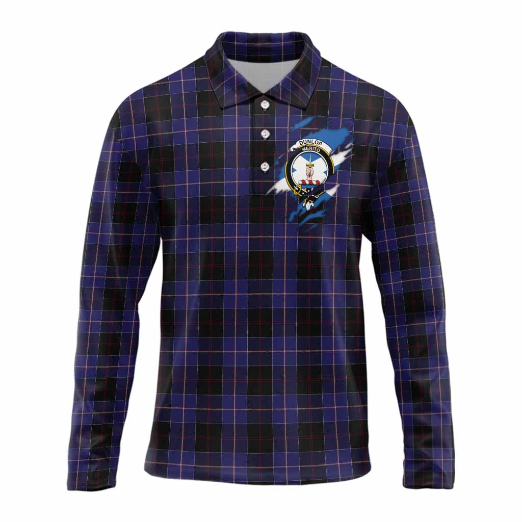Dunlop Clan Crest In Me Tartan Long Sleeve Polo Shirt Scotland Flag Style
