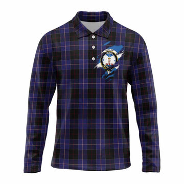 Dunlop Clan Crest In Me Tartan Long Sleeve Polo Shirt Scotland Flag Style