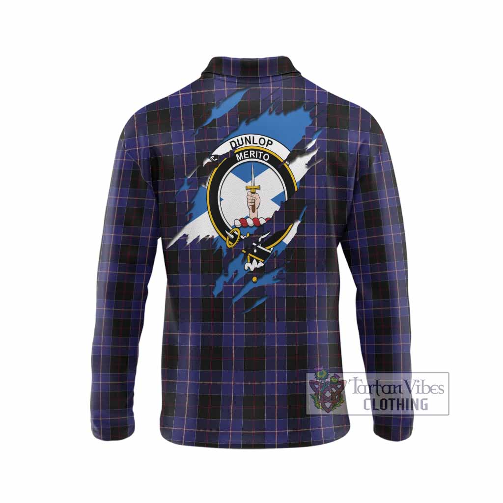 Dunlop Clan Crest In Me Tartan Long Sleeve Polo Shirt Scotland Flag Style