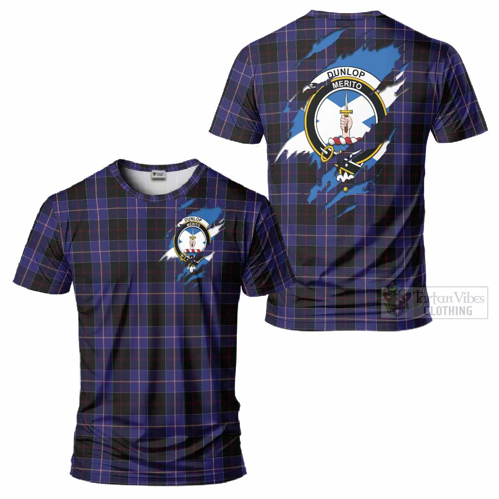 Dunlop Clan Crest In Me Tartan T-Shirt Scotland Flag Style