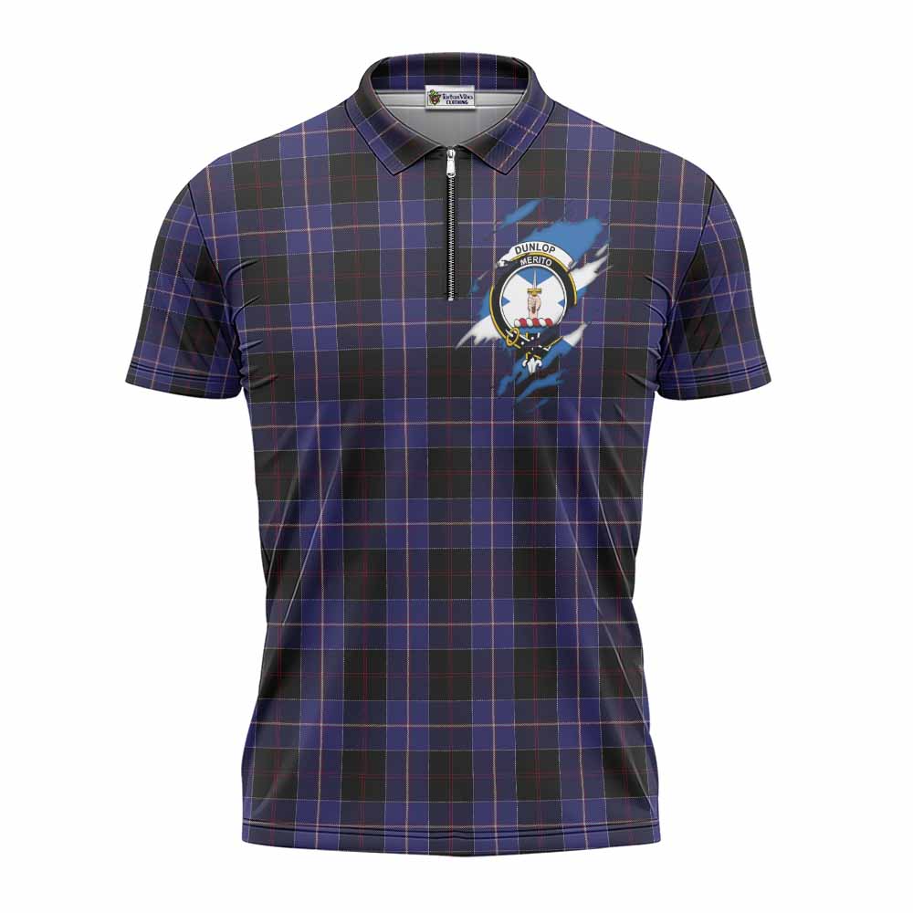 Dunlop Clan Crest In Me Tartan Zipper Polo Shirt Scotland Flag Style
