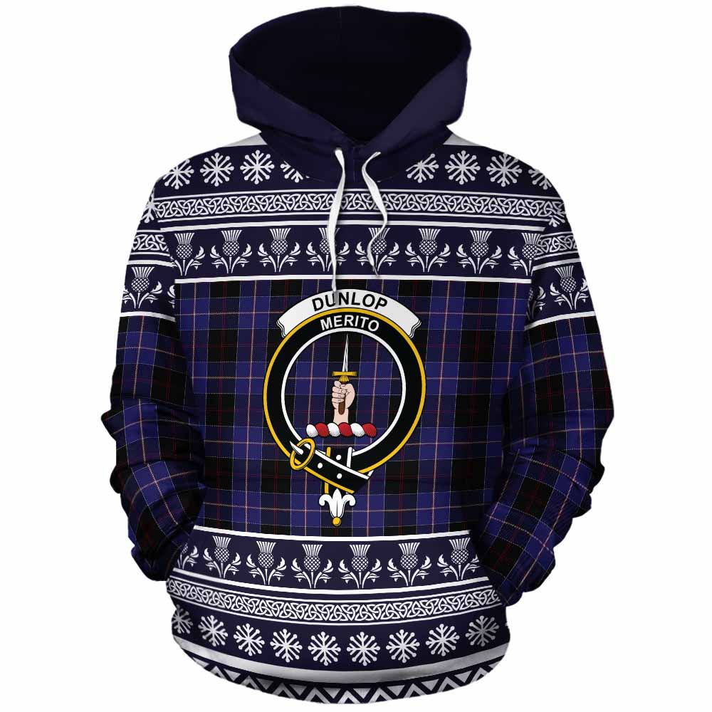 Dunlop Clan Tartan Christmas Cotton Hoodie with Family Crest - Tartan Vibes Clothing