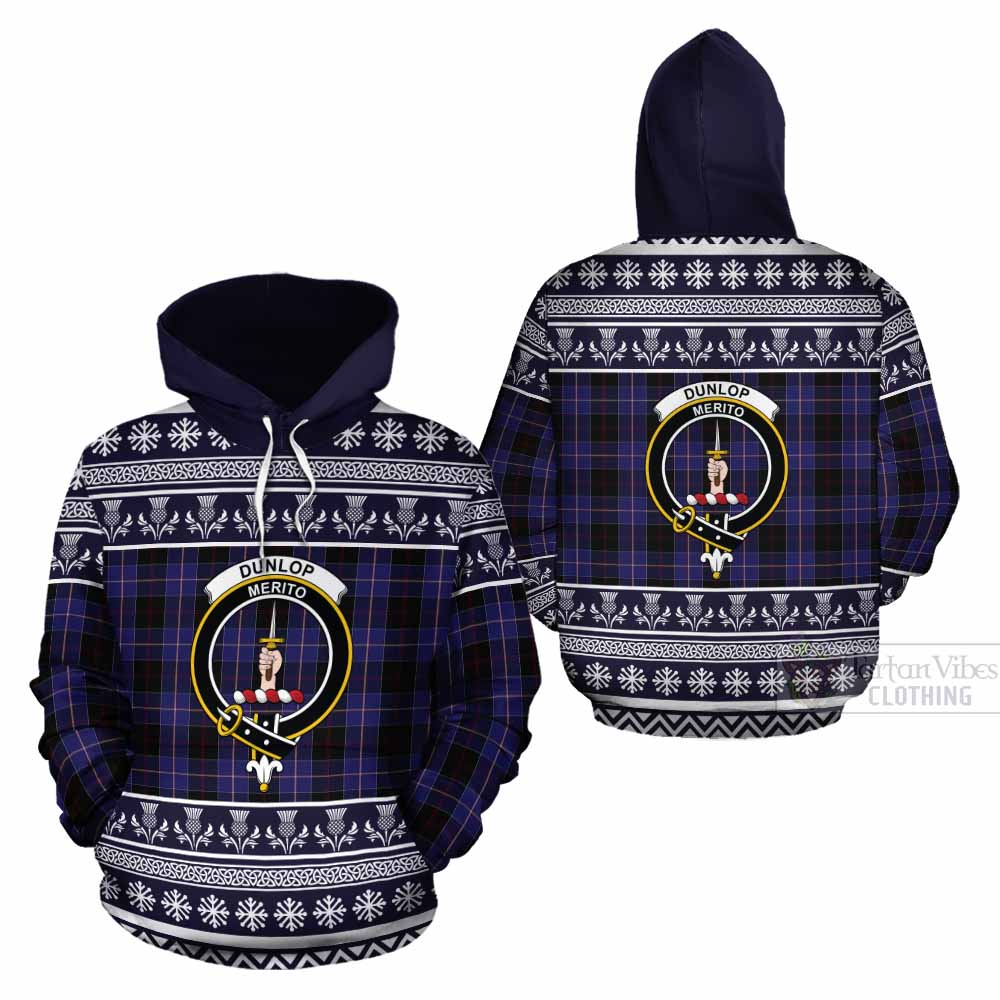 Dunlop Clan Tartan Christmas Cotton Hoodie with Family Crest - Tartan Vibes Clothing